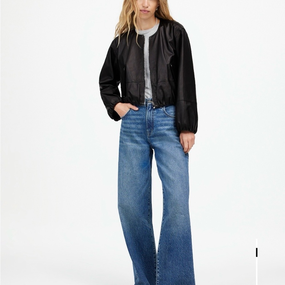Madewell Black Lambskin Bubble-Sleeve Cropped Jacket NWT - Picture 2 of 9